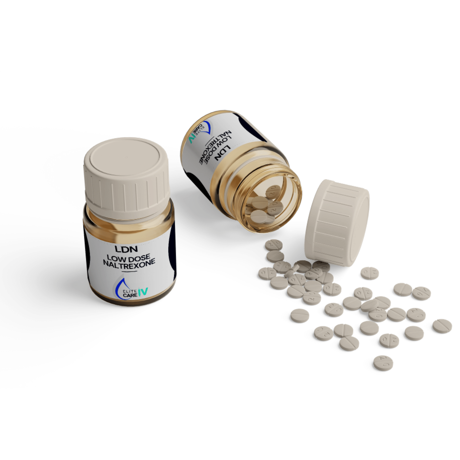Low Dose Naltrexone (LDN) pills and bottles by Elite Care IV